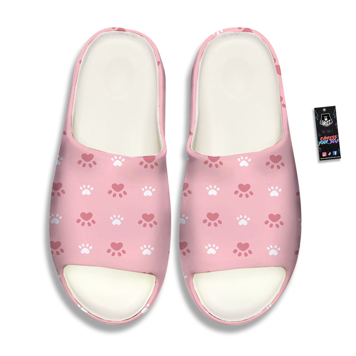 Animal Paw White And Pink Print Pattern Sandals-grizzshop