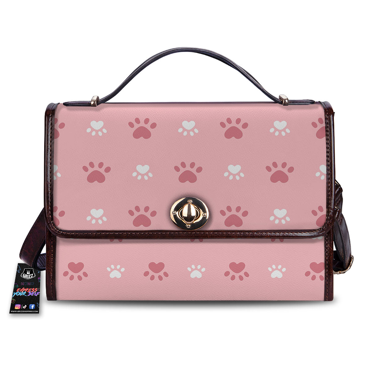 Animal Paw White And Pink Print Pattern Women's Satchel Bag