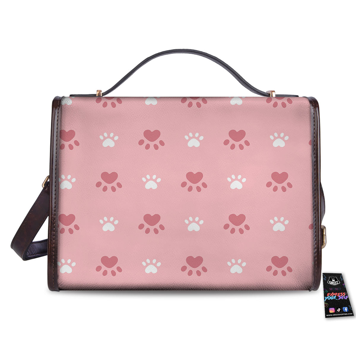 Animal Paw White And Pink Print Pattern Women's Satchel Bag