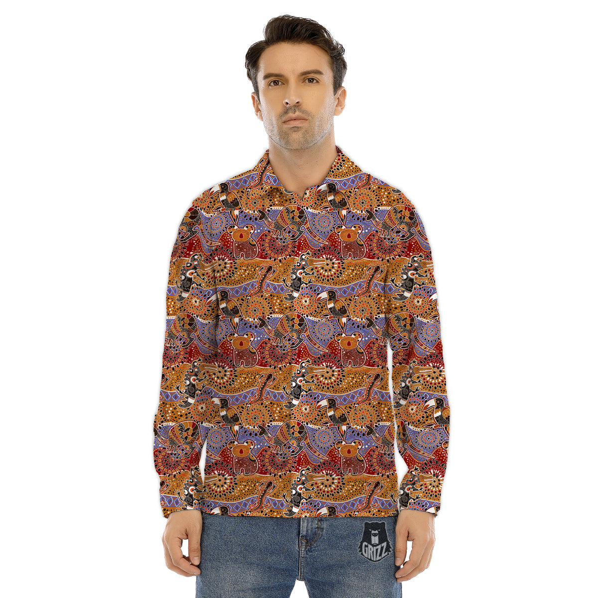 Animals Aboriginal Print Pattern Men's Dress Shirts-grizzshop