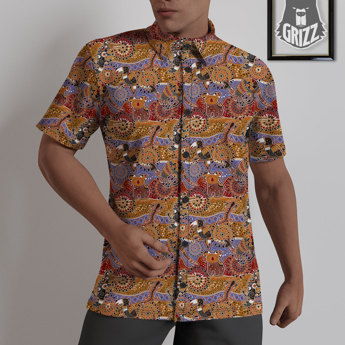Animals Aboriginal Print Pattern Untucked Shirts-grizzshop