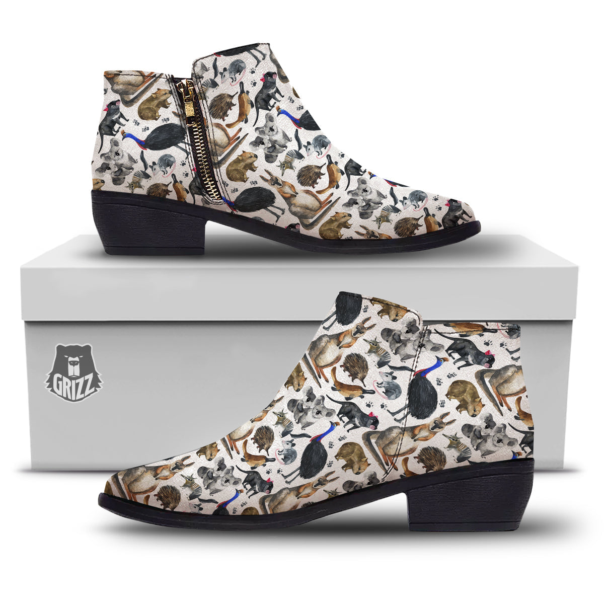Animals Australian Print Pattern Ankle Boots-grizzshop