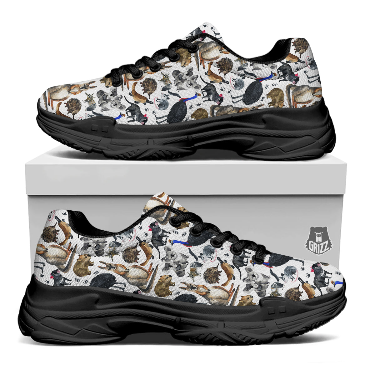 Animals Australian Print Pattern Black Chunky Shoes-grizzshop