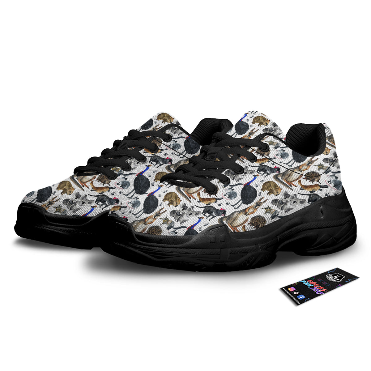 Animals Australian Print Pattern Black Chunky Shoes-grizzshop