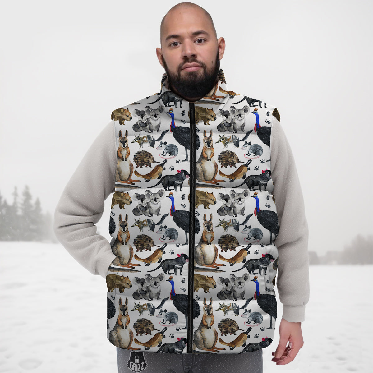 Animals Australian Print Pattern Down Vest-grizzshop
