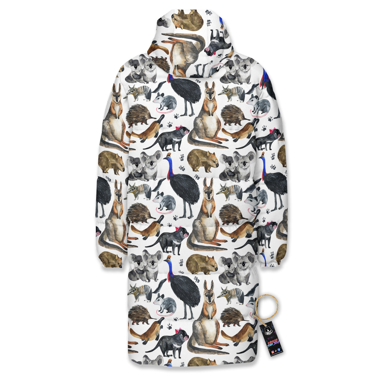 Animals Australian Print Pattern Long Down Jacket-grizzshop