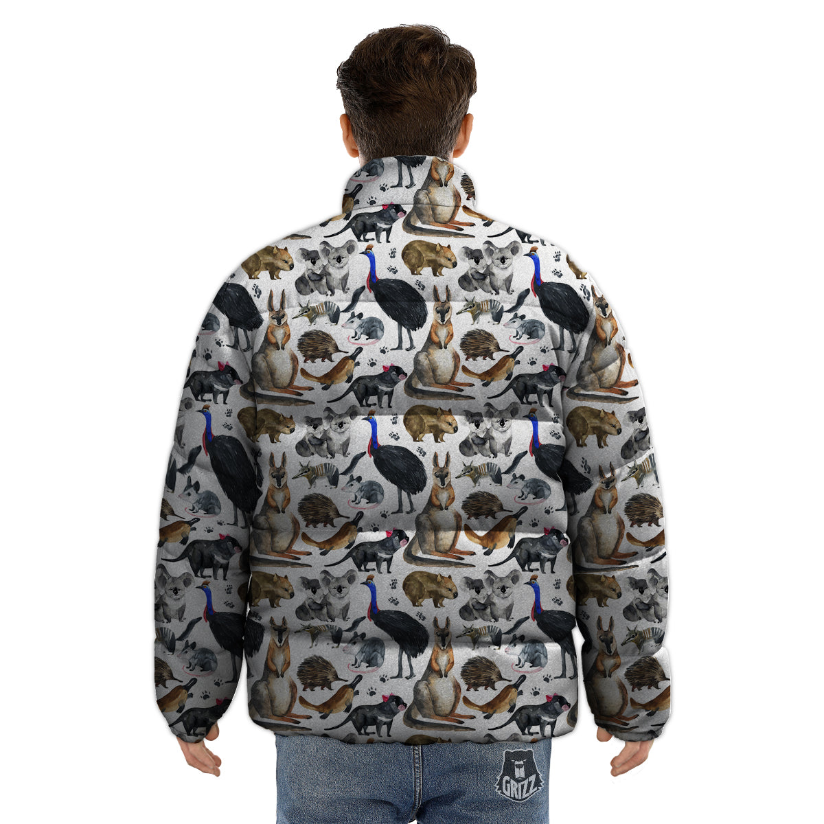 Animals Australian Print Pattern Puffer Jacket-grizzshop