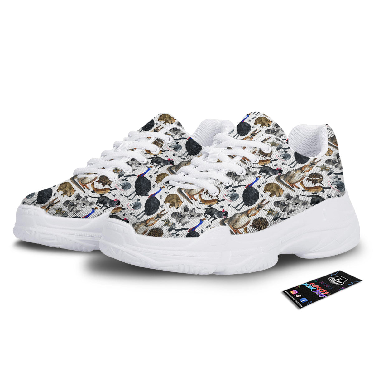 Animals Australian Print Pattern White Chunky Shoes-grizzshop