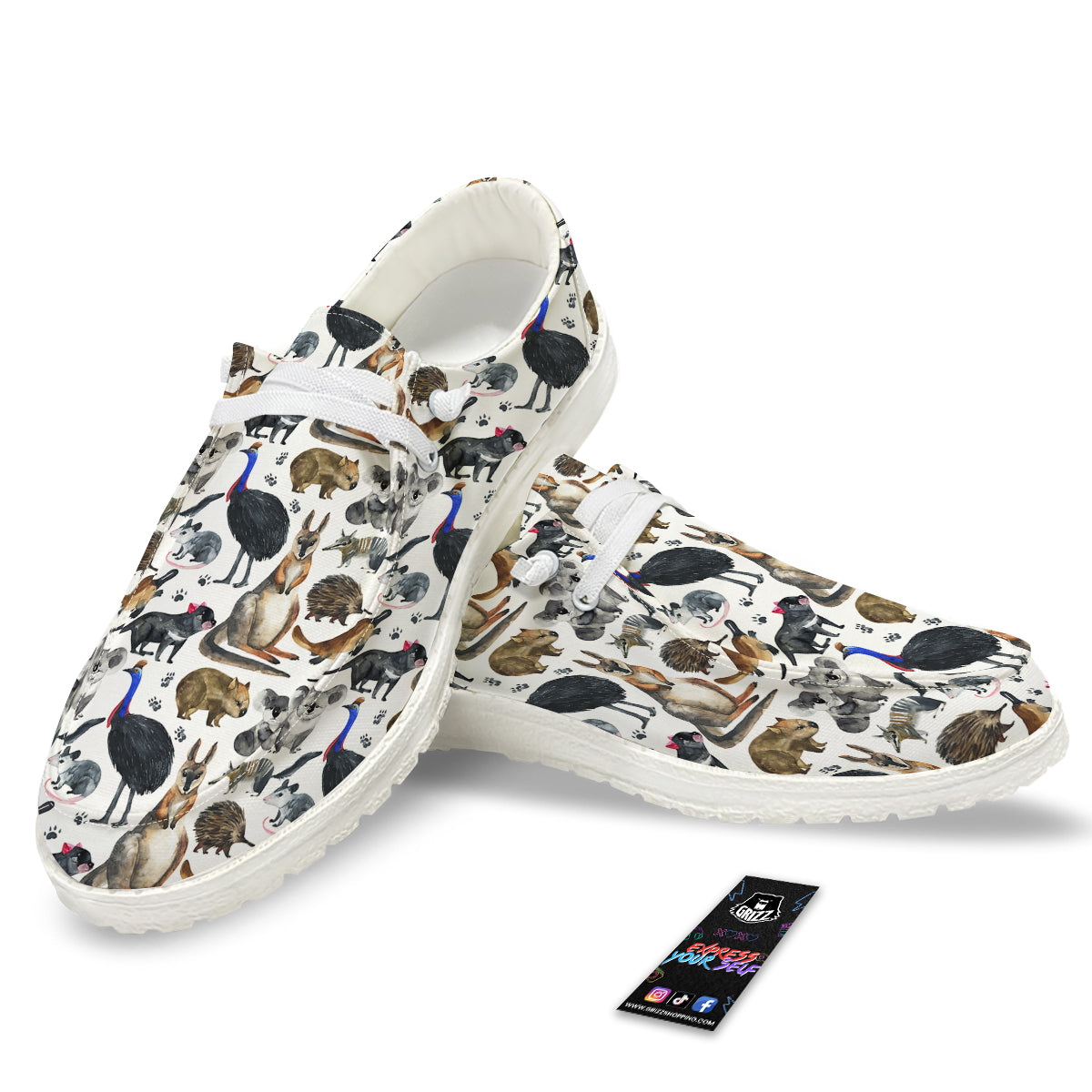 Animals Australian Print Pattern White Loafers-grizzshop