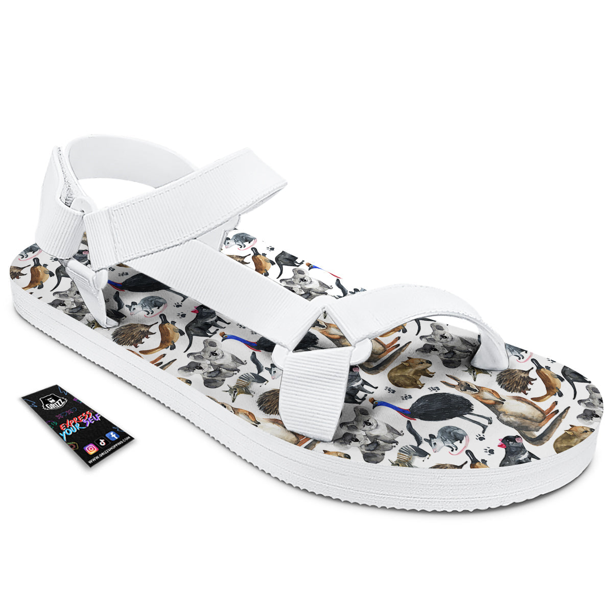 Animals Australian Print Pattern White Open Toe Sandals-grizzshop