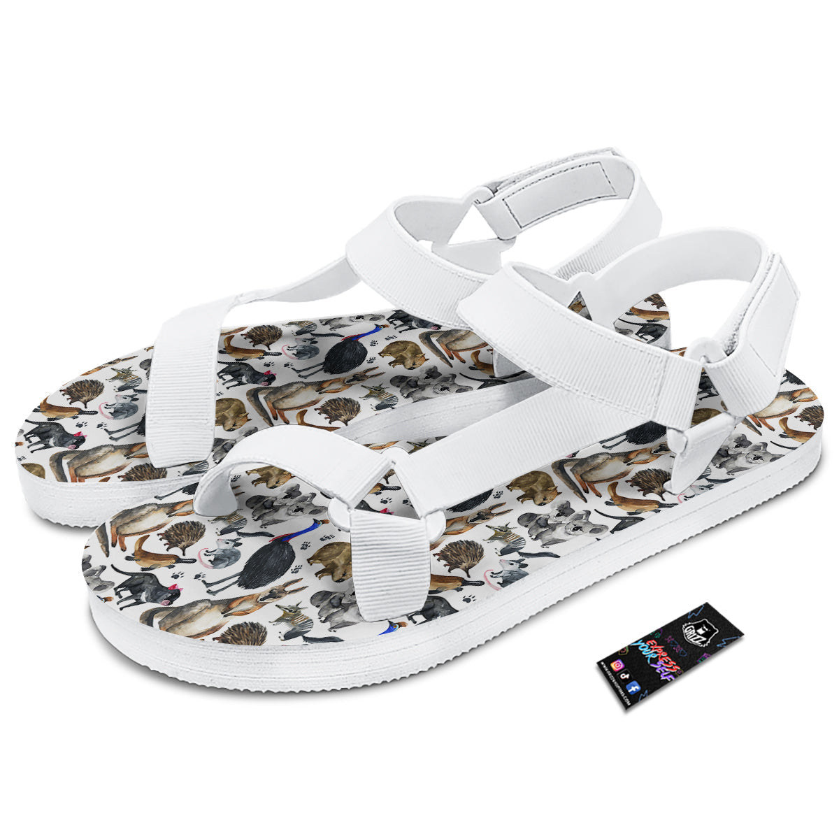Animals Australian Print Pattern White Open Toe Sandals-grizzshop