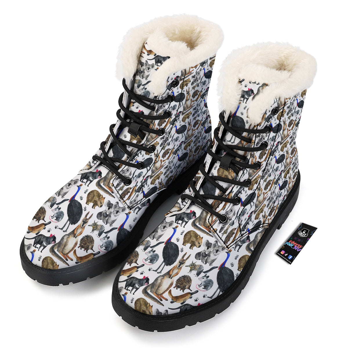 Animals Australian Print Pattern Winter Boots-grizzshop