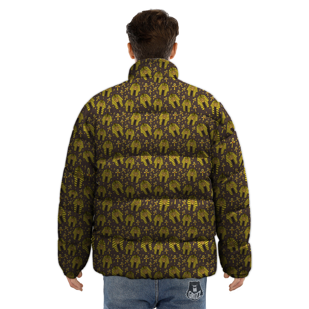 Ankh And Pharaoh Print Pattern Puffer Jacket-grizzshop