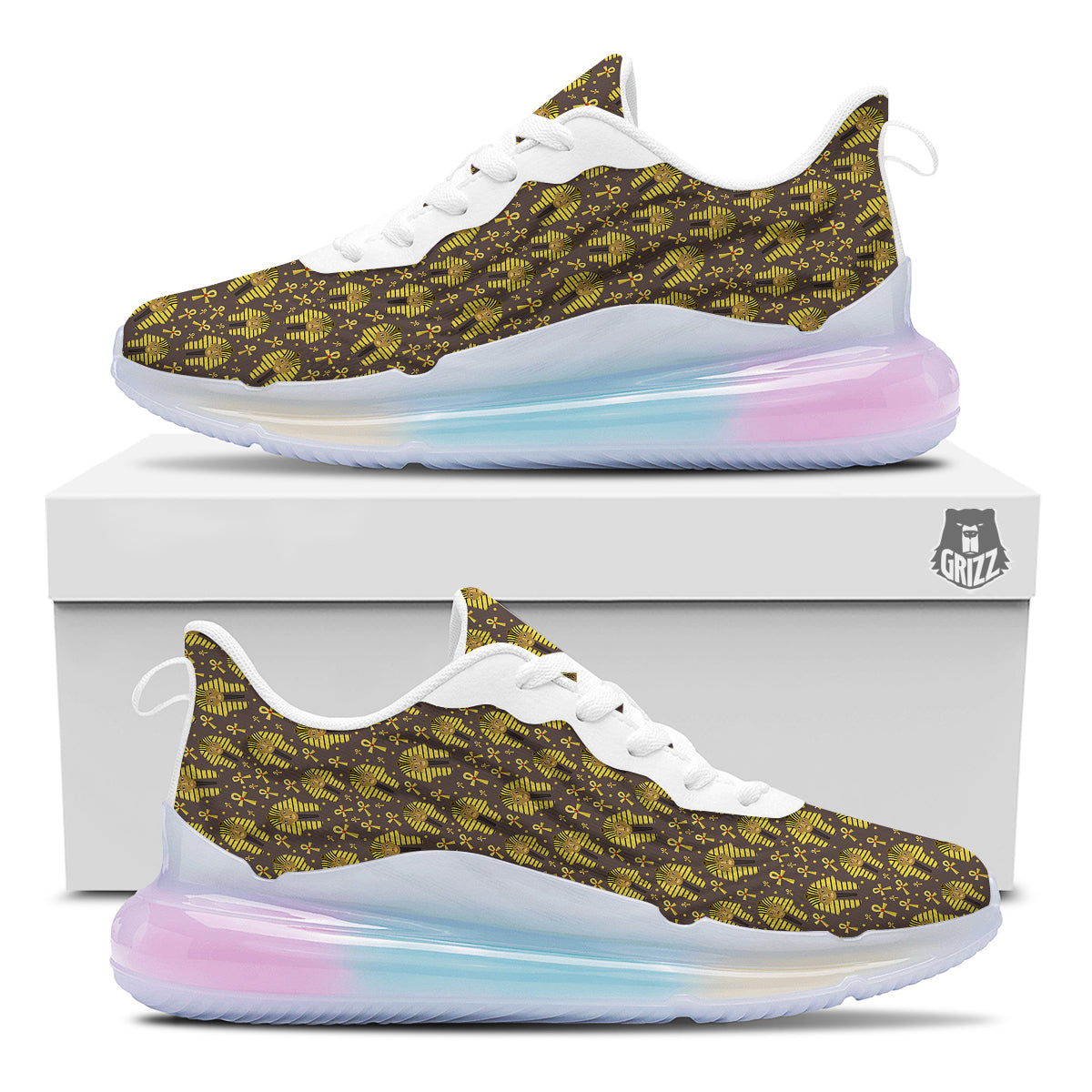 Ankh And Pharaoh Print Pattern Running Sneakers-grizzshop
