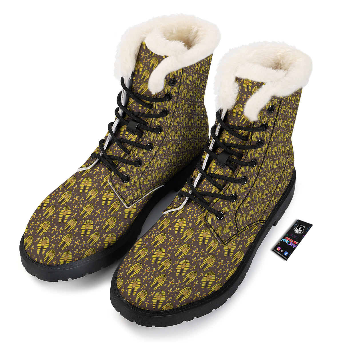 Ankh And Pharaoh Print Pattern Winter Boots-grizzshop