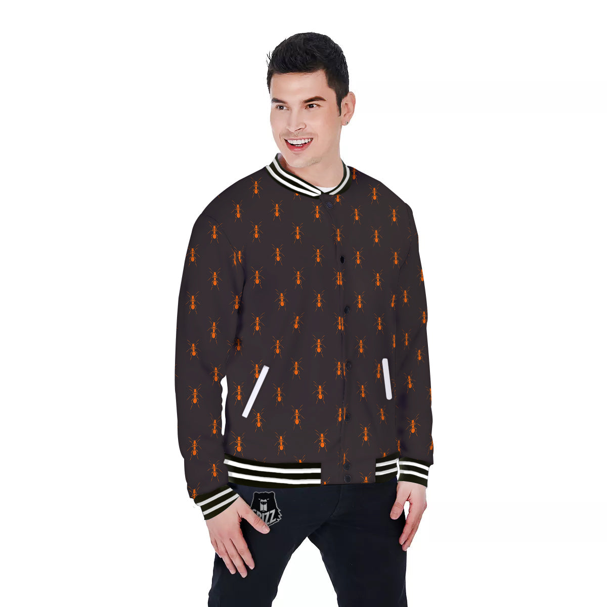 Ant Orange Print Pattern Baseball Jacket-grizzshop
