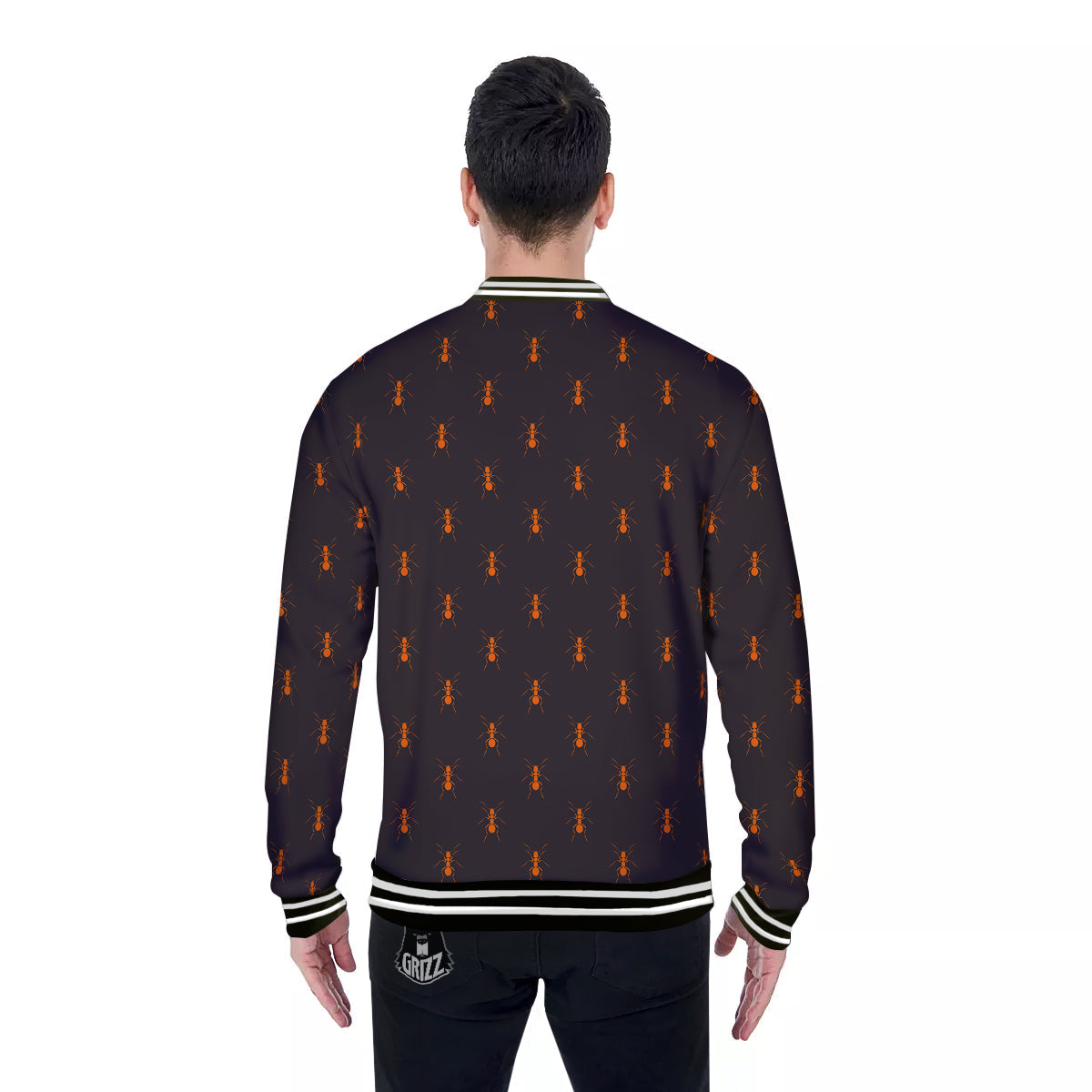 Ant Orange Print Pattern Baseball Jacket-grizzshop