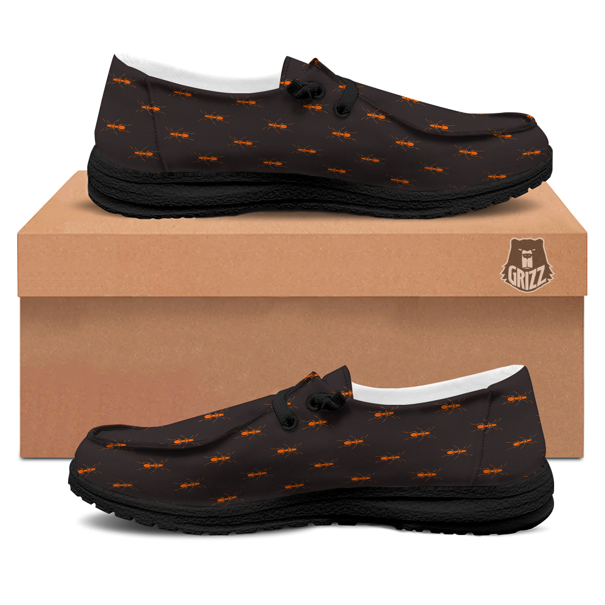 Ant Orange Print Pattern Black Loafers-grizzshop