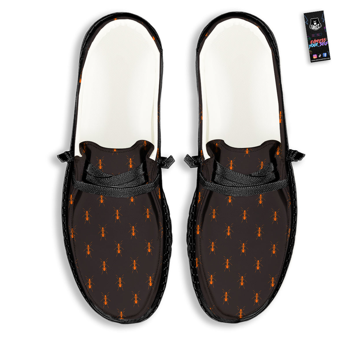 Ant Orange Print Pattern Black Loafers-grizzshop
