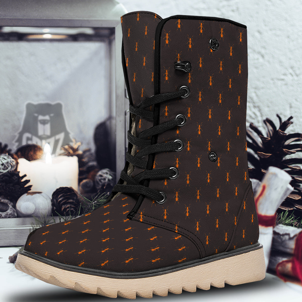 Ant Orange Print Pattern Snow Boots-grizzshop