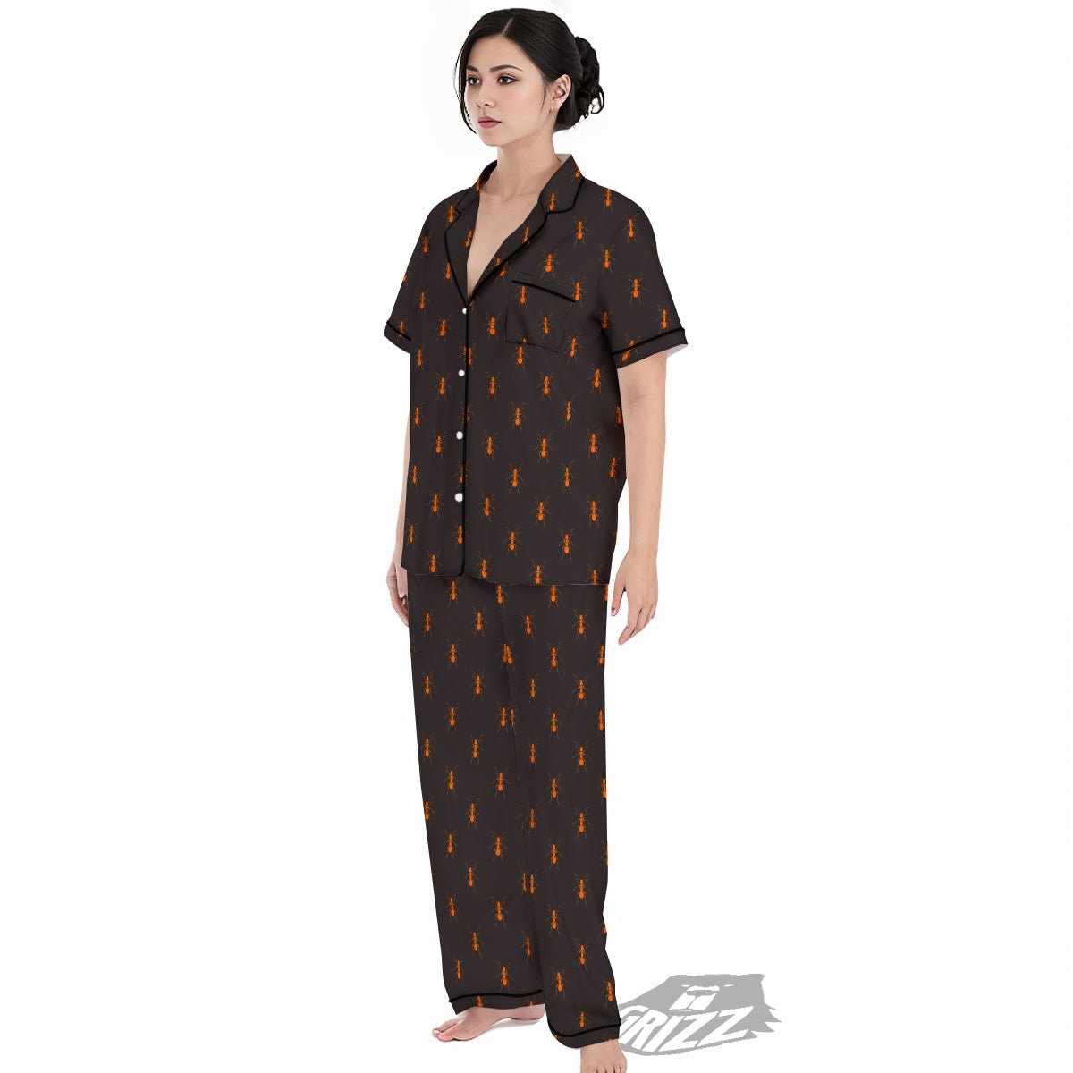 Ant Orange Print Pattern Women's Pajamas Set-grizzshop
