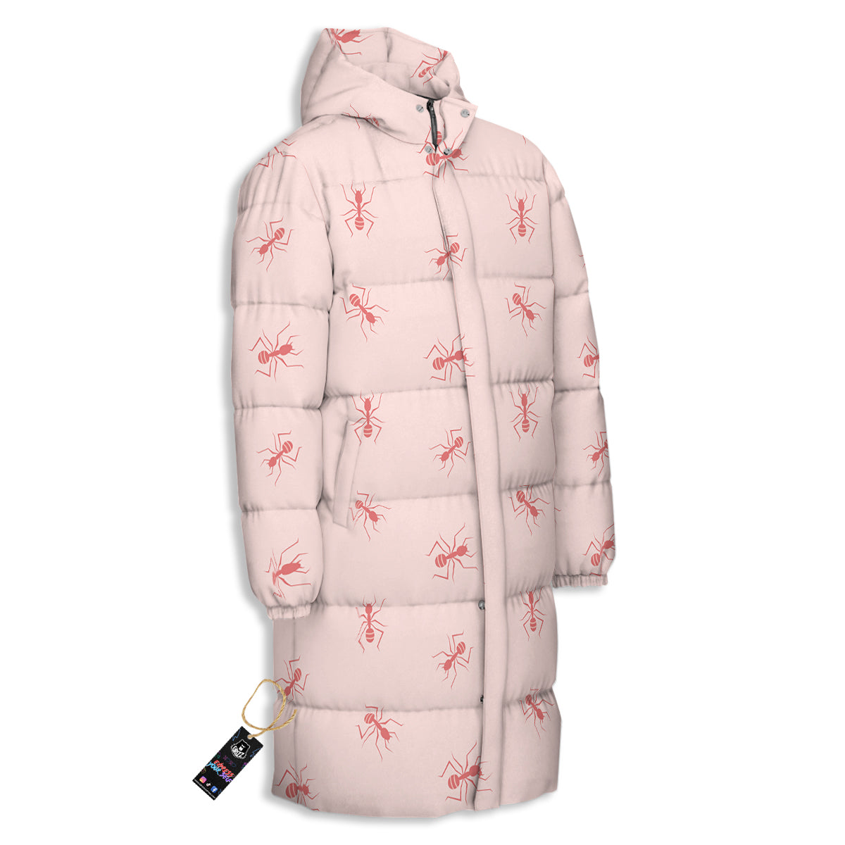 Ant Red Pink Print Pattern Long Down Jacket-grizzshop
