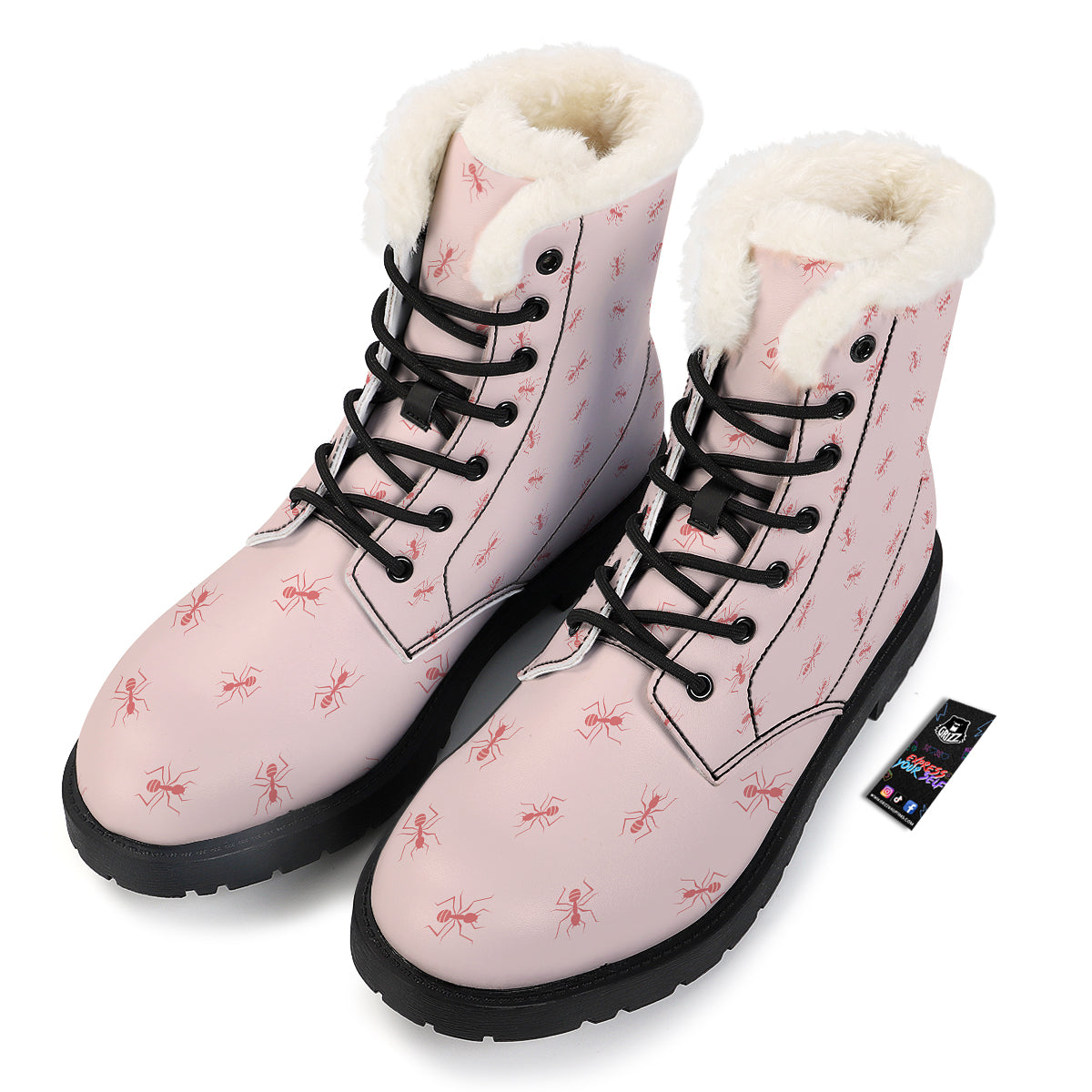 Ant Red Pink Print Pattern Winter Boots-grizzshop