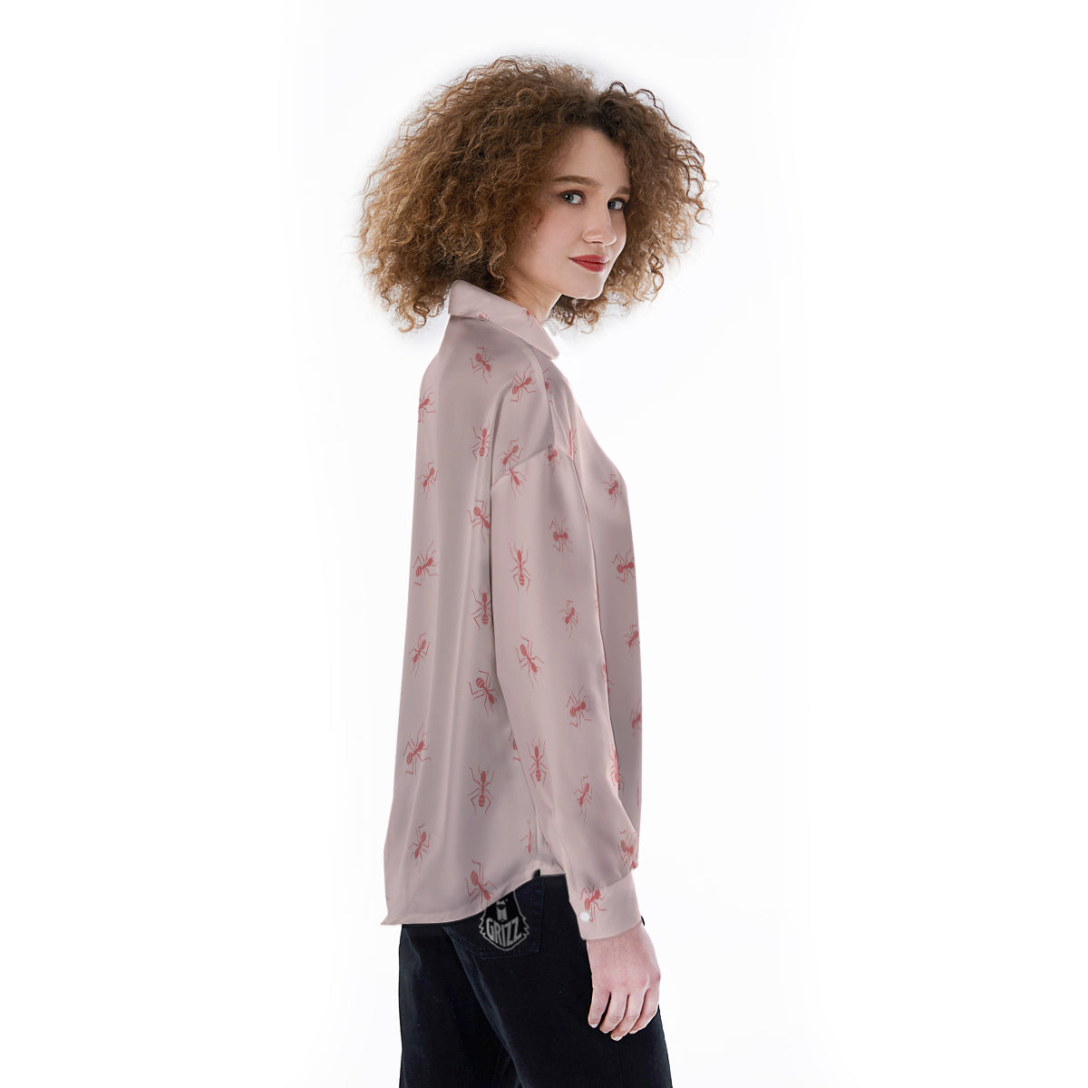 Ant Red Pink Print Pattern Women's Long Sleeve Shirts-grizzshop