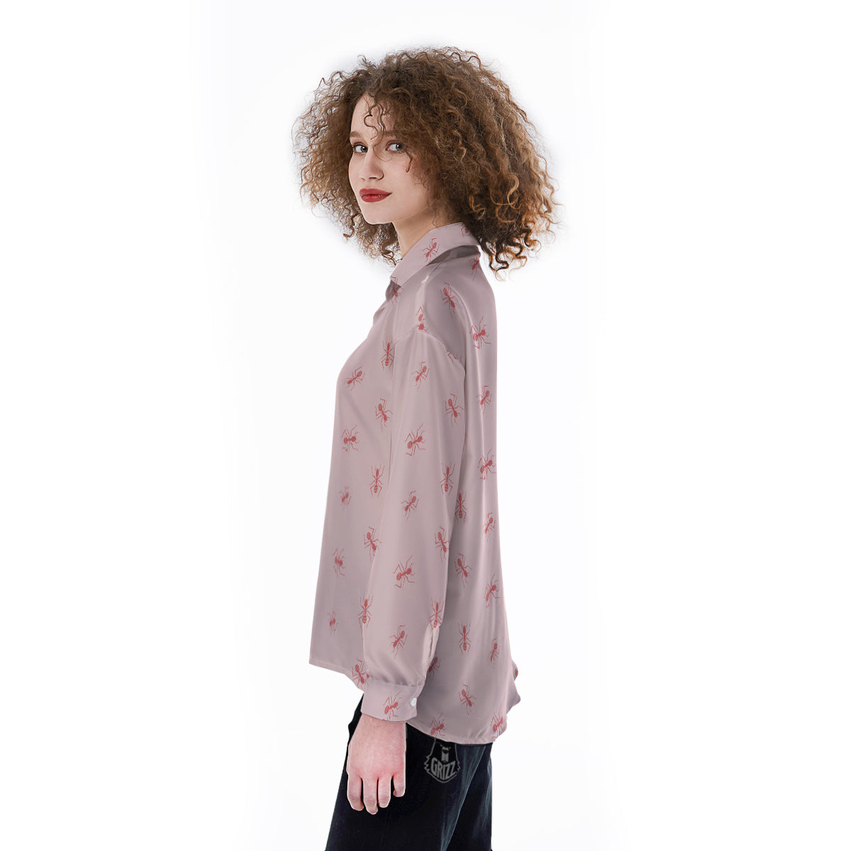 Ant Red Pink Print Pattern Women's Long Sleeve Shirts-grizzshop