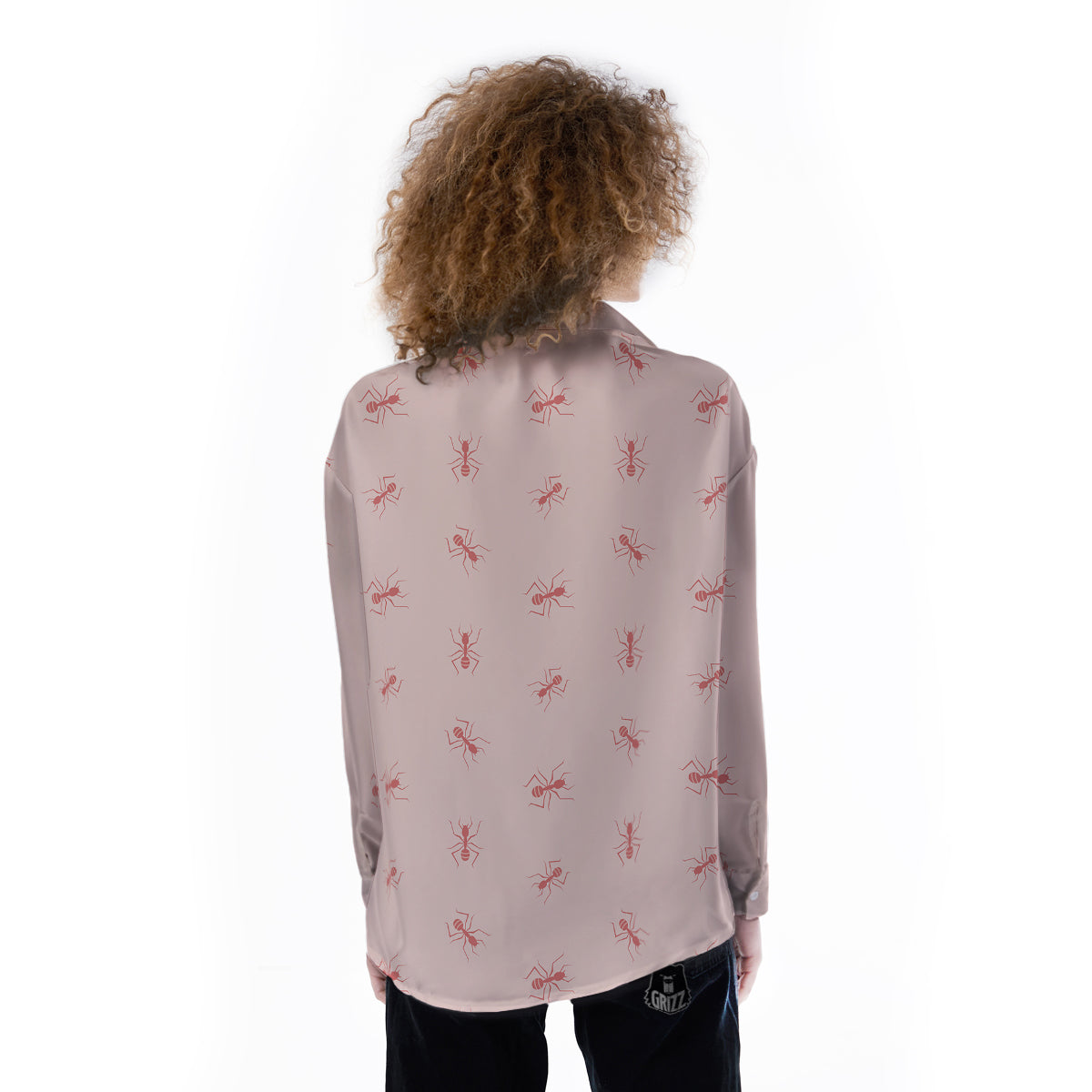 Ant Red Pink Print Pattern Women's Long Sleeve Shirts-grizzshop