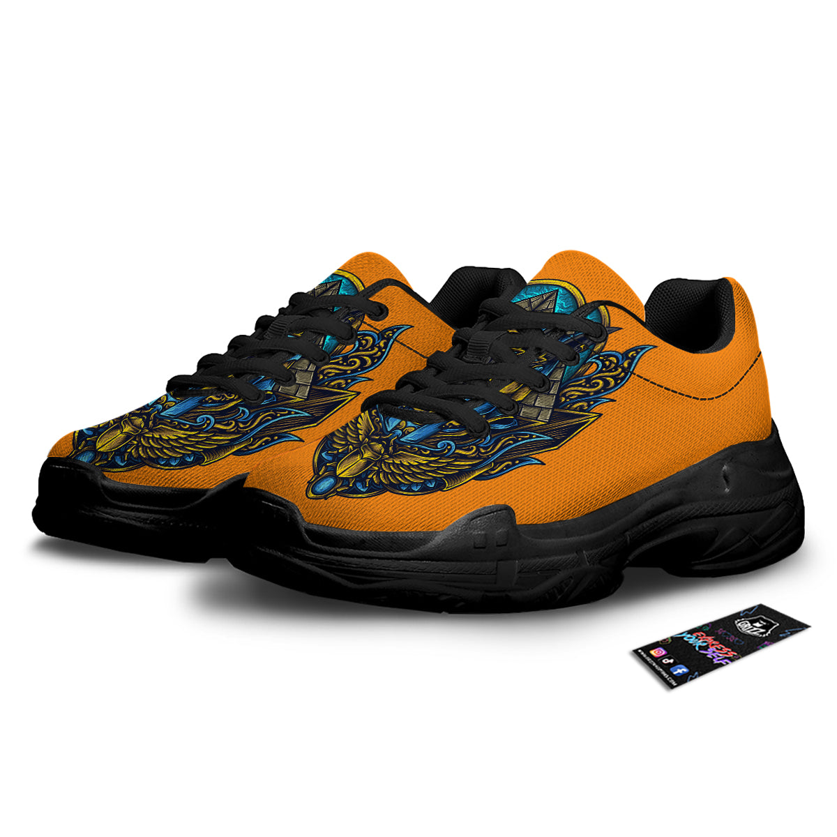 Anubis Engraving Ornament Print Black Chunky Shoes-grizzshop