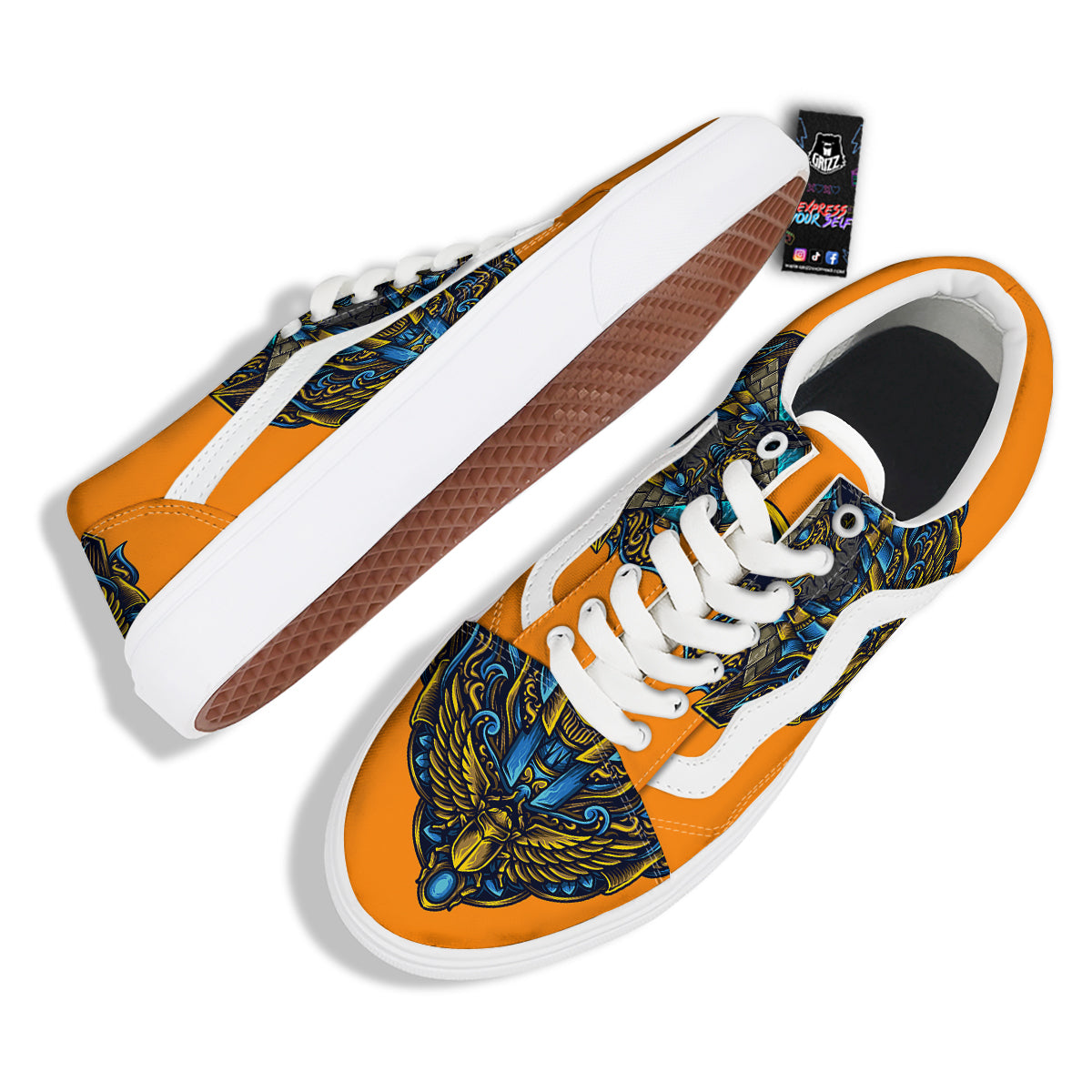 Anubis Engraving Ornament Print Skate Shoes-grizzshop