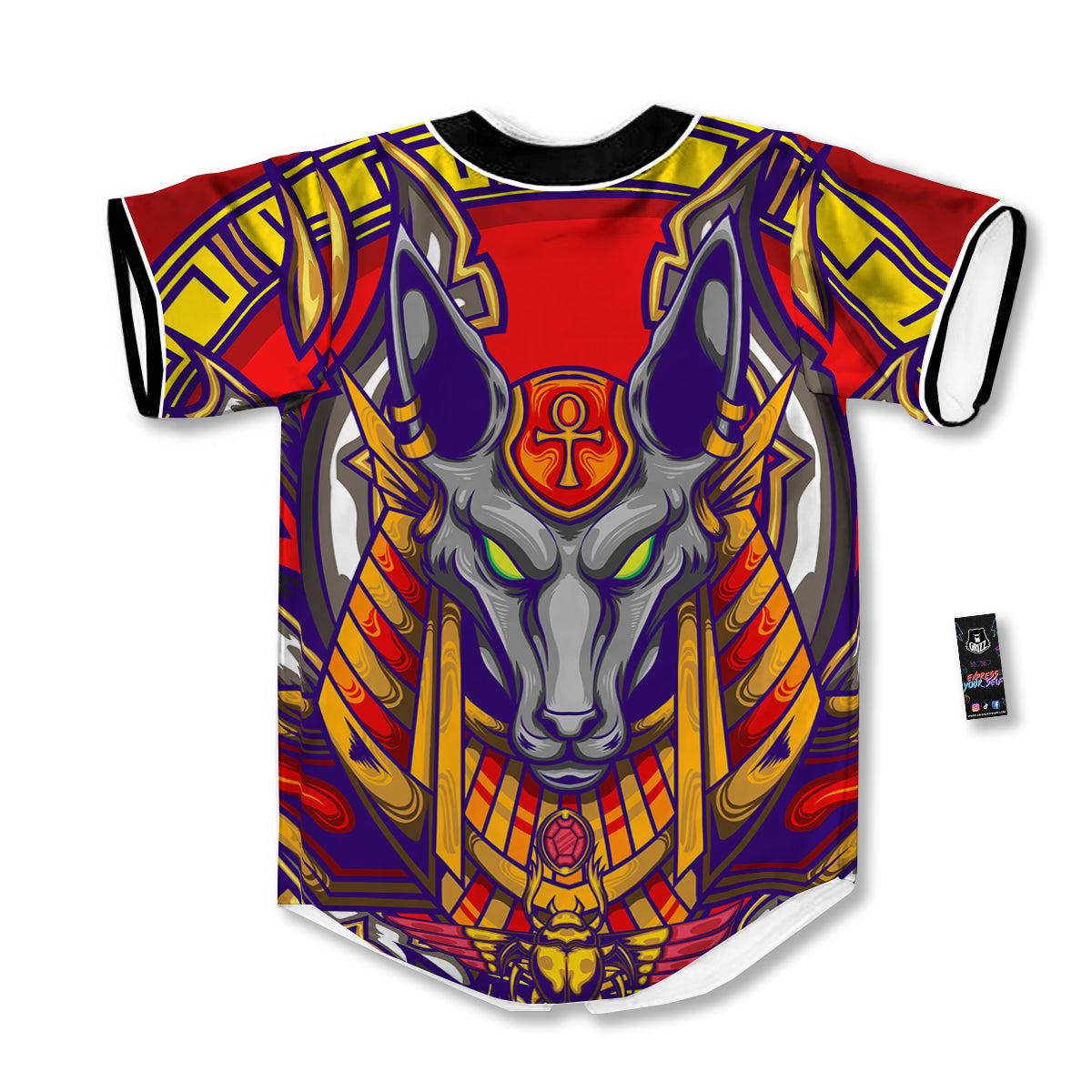Anubis Exotic Egyptian Print Baseball Jersey-grizzshop