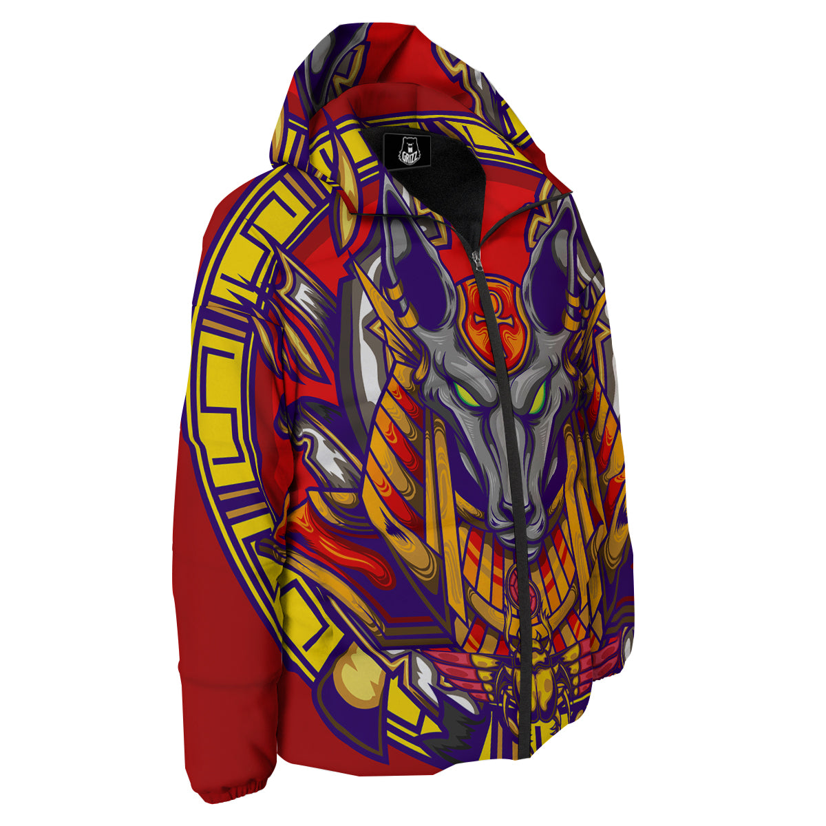 Anubis Exotic Egyptian Print Down Jacket-grizzshop