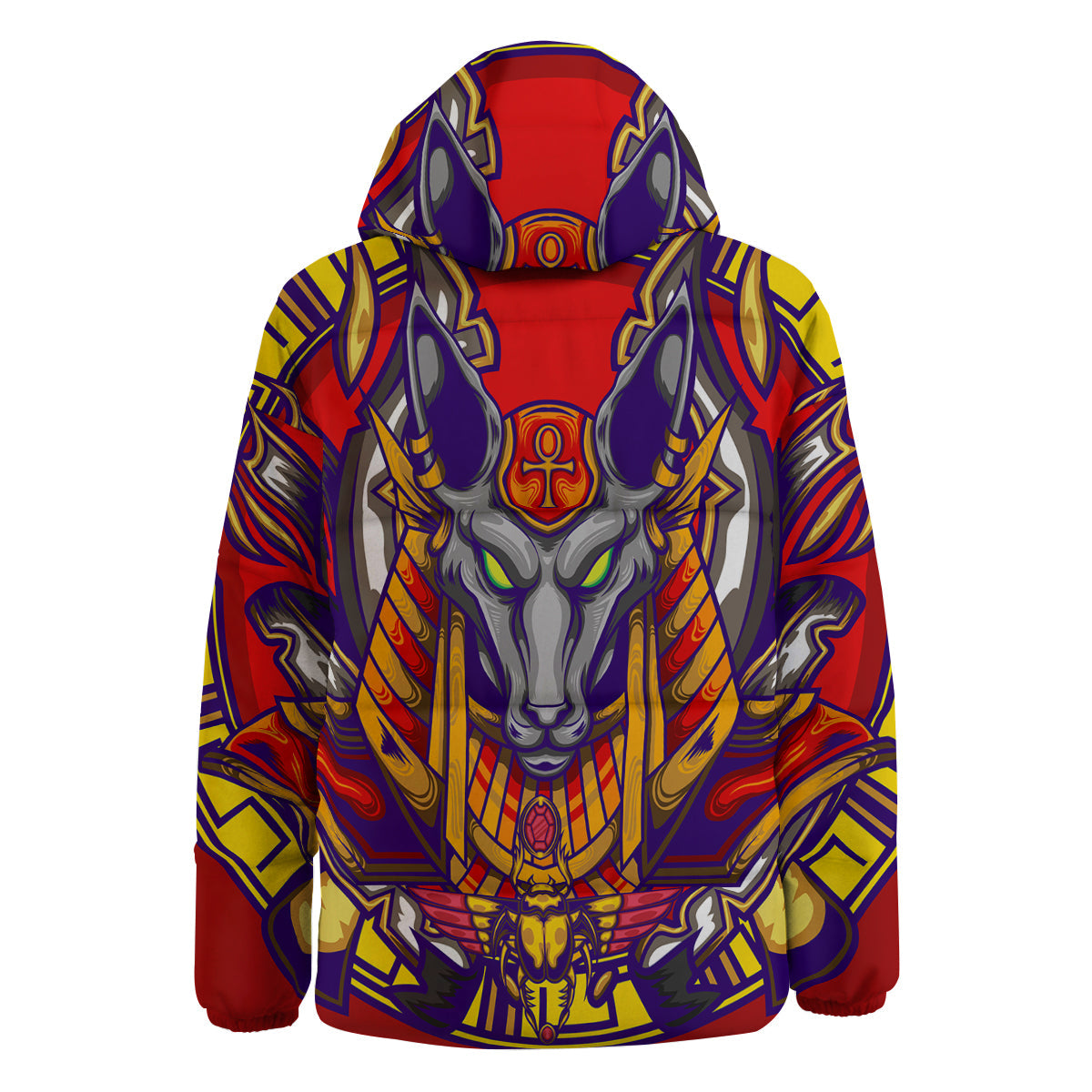 Anubis Exotic Egyptian Print Down Jacket-grizzshop