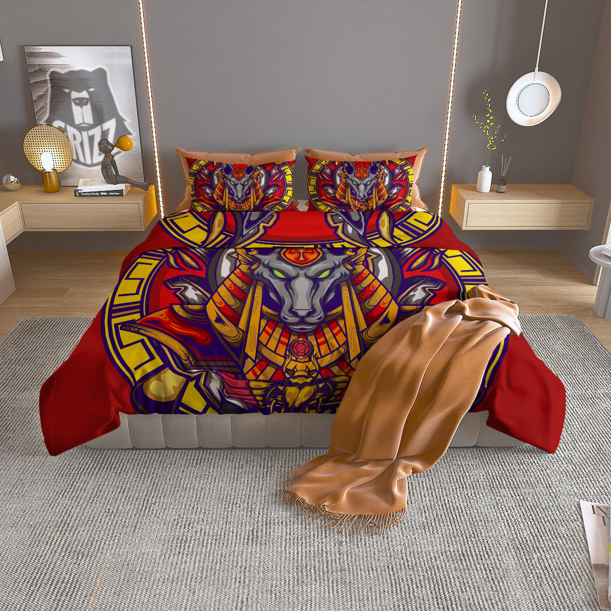 Anubis Exotic Egyptian Print Duvet Cover Bedding Set