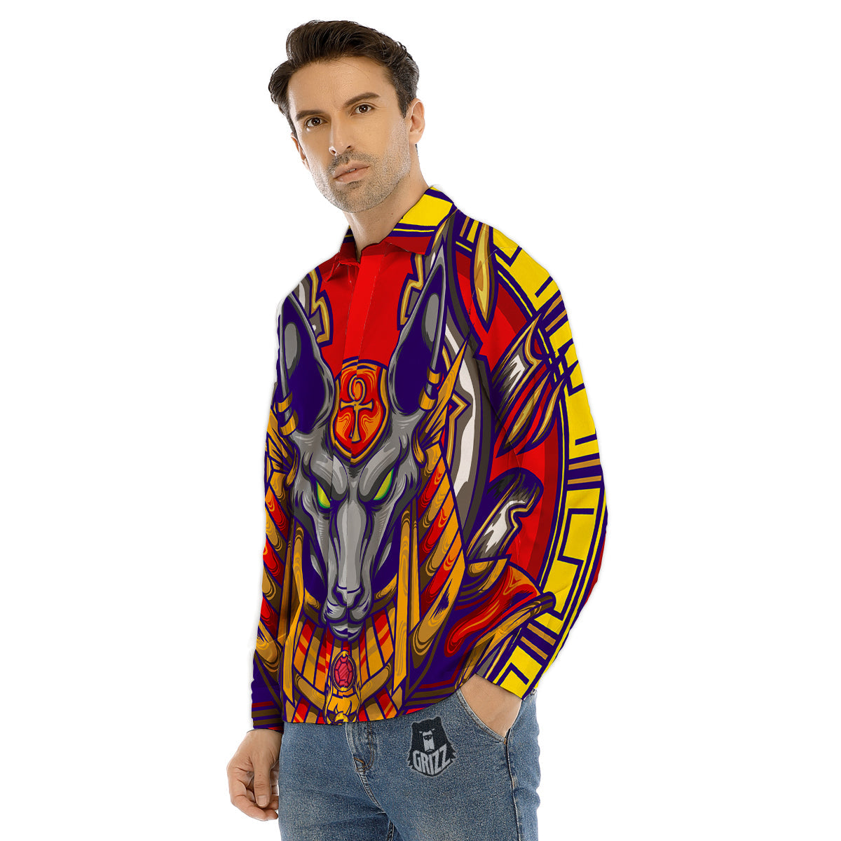 Anubis Exotic Egyptian Print Men's Dress Shirts-grizzshop