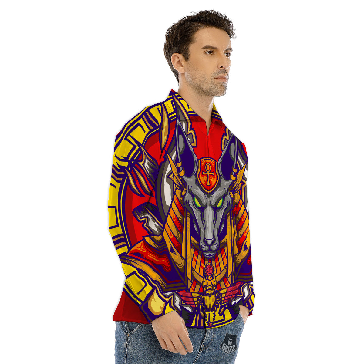 Anubis Exotic Egyptian Print Men's Dress Shirts-grizzshop