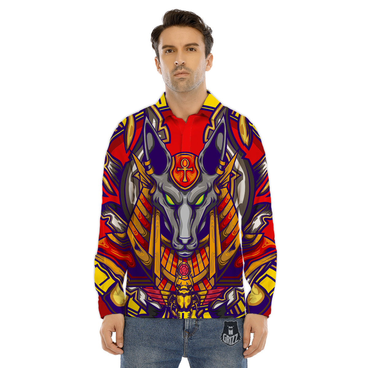 Anubis Exotic Egyptian Print Men's Dress Shirts-grizzshop