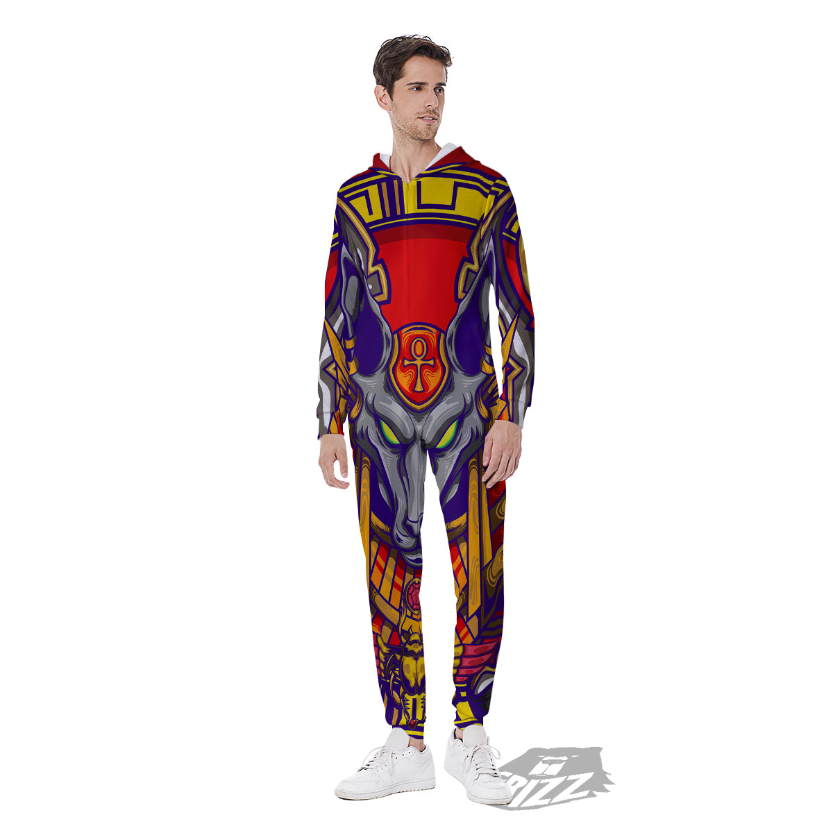 Anubis Exotic Egyptian Print Men's Jumpsuit-grizzshop