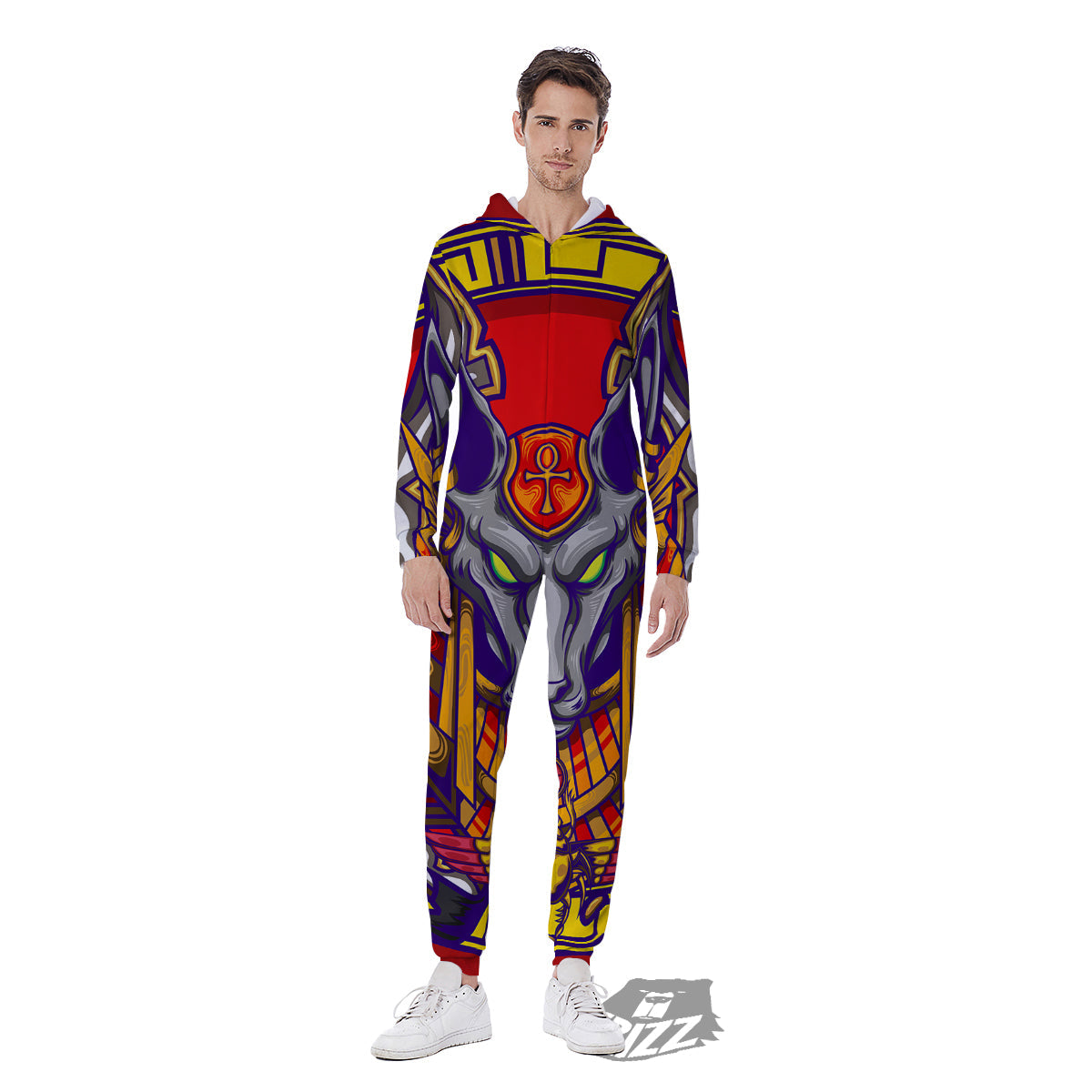 Anubis Exotic Egyptian Print Men's Jumpsuit-grizzshop
