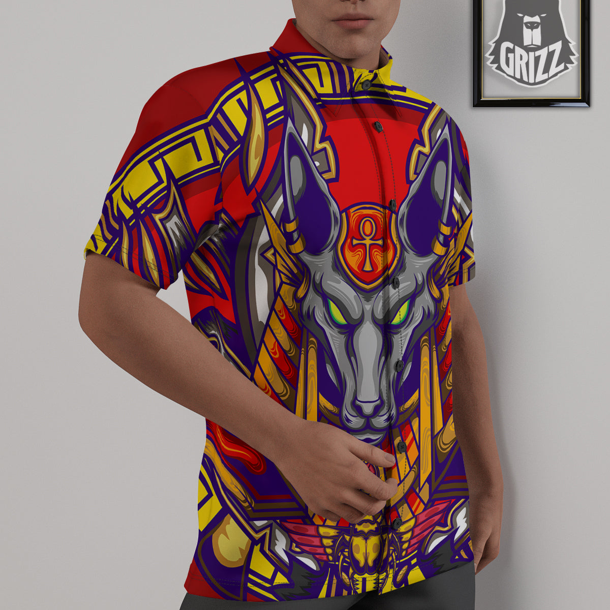 Anubis Exotic Egyptian Print Untucked Shirts-grizzshop