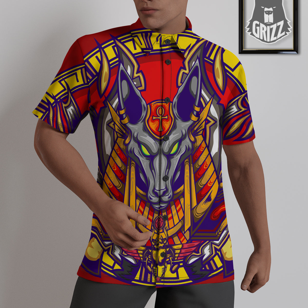 Anubis Exotic Egyptian Print Untucked Shirts-grizzshop