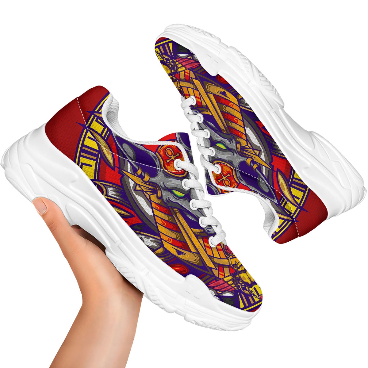 Anubis Exotic Egyptian Print White Chunky Shoes-grizzshop