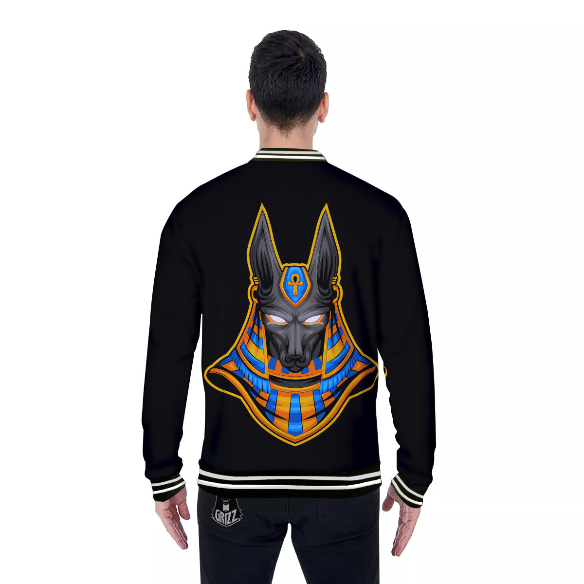Anubis God Print Baseball Jacket-grizzshop