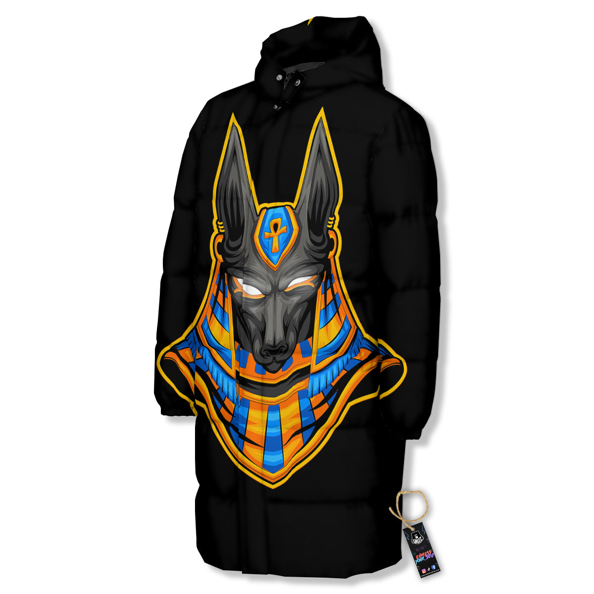 Anubis God Print Long Down Jacket-grizzshop