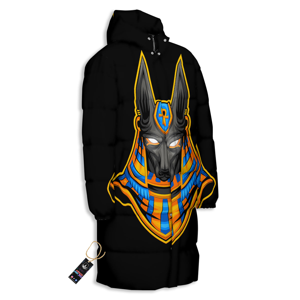 Anubis God Print Long Down Jacket-grizzshop