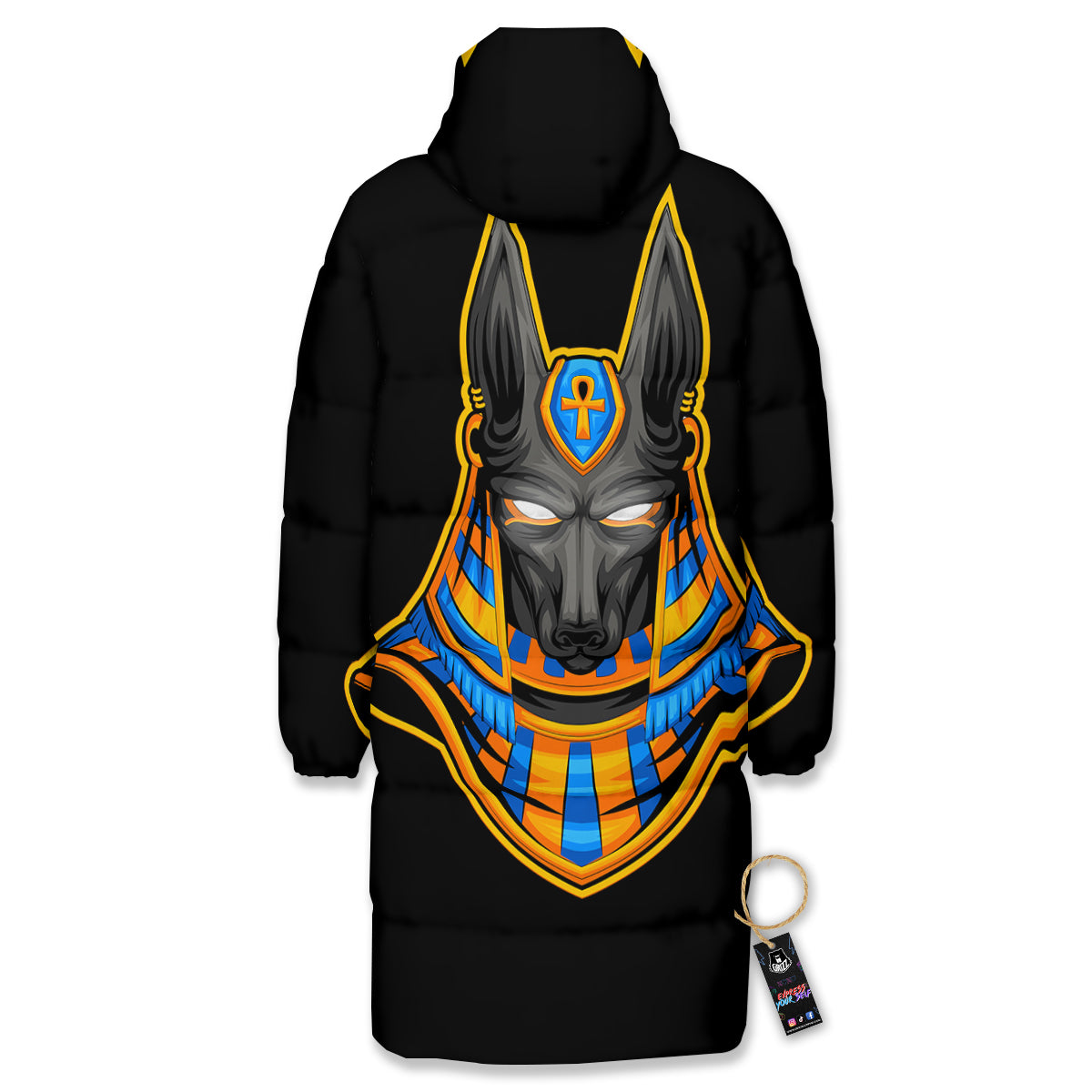 Anubis God Print Long Down Jacket-grizzshop