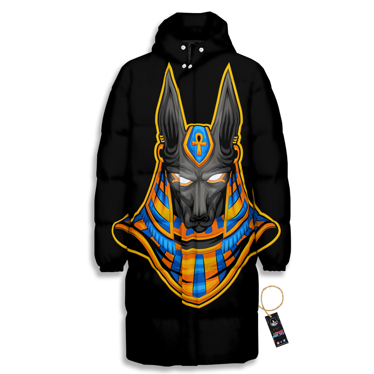 Anubis God Print Long Down Jacket-grizzshop