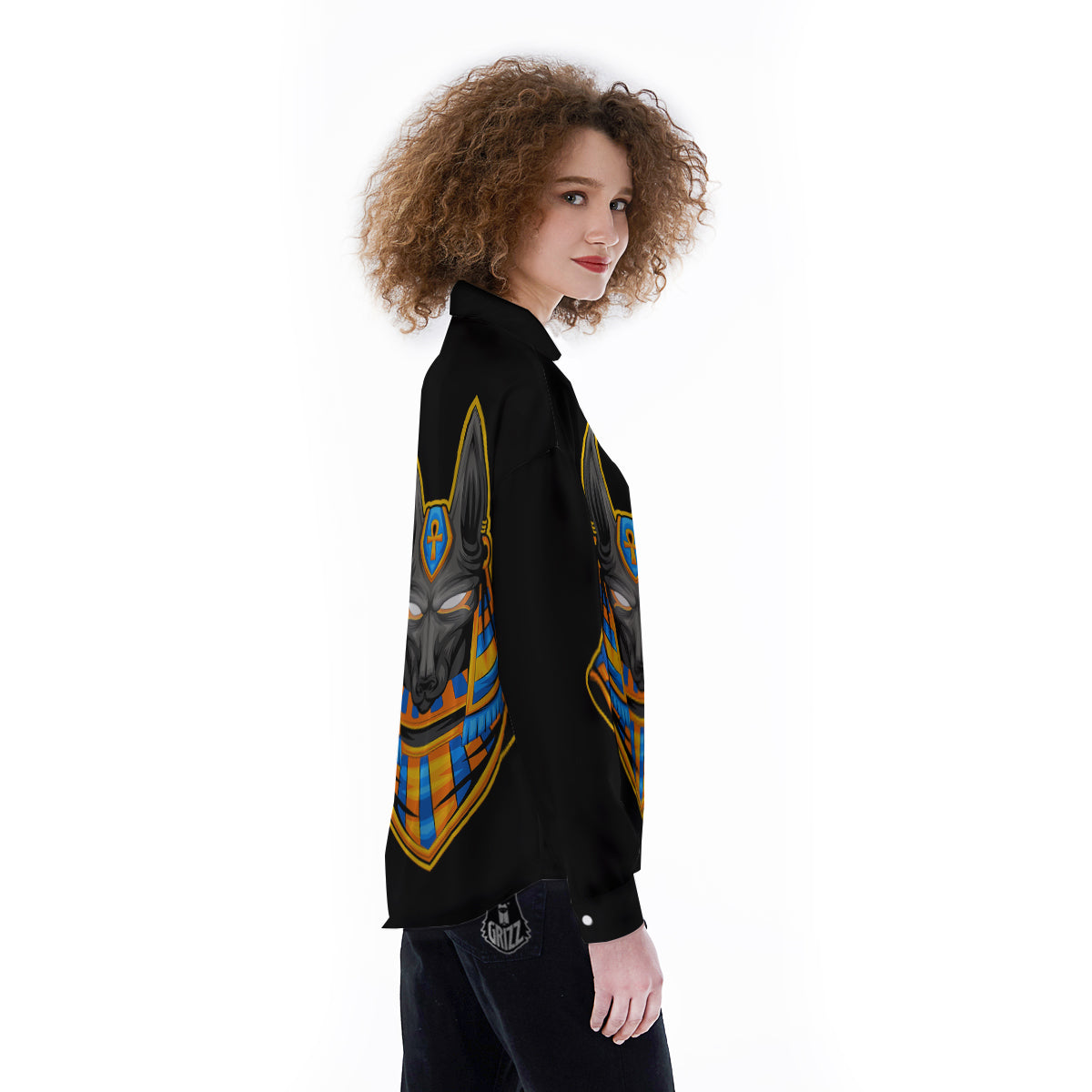 Anubis God Print Women's Long Sleeve Shirts-grizzshop